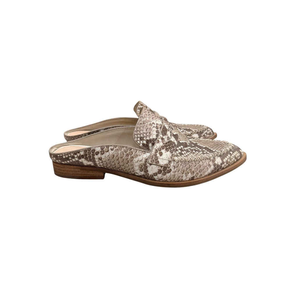 Kelsi Dagger Brooklyn Snakeskin Embossed Leather Penny Loafer Mules Neutral 8